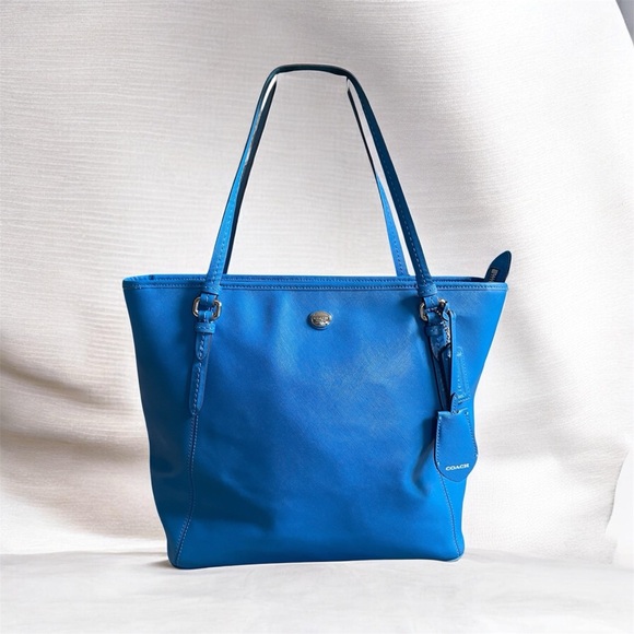 Coach Handbags - Coach Peyton Zip Top Tote Cerulean Blue Saffiano Leather Shoulder Bag